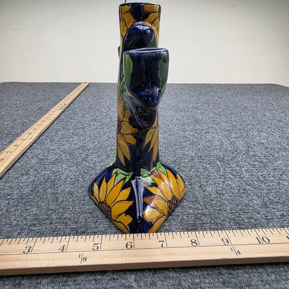 Vtg T. Ruth Mexico Talavera Pottery 3-Arm Candelabra Sunflower Hand Painted‎ 8